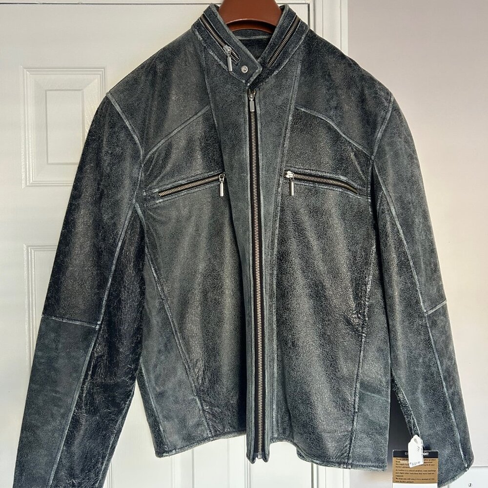 Men’s Grey Leather Jacket – New With Tags – Size XL